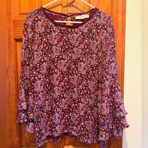 LOFT Floral Blouse - Burgundy and Pink